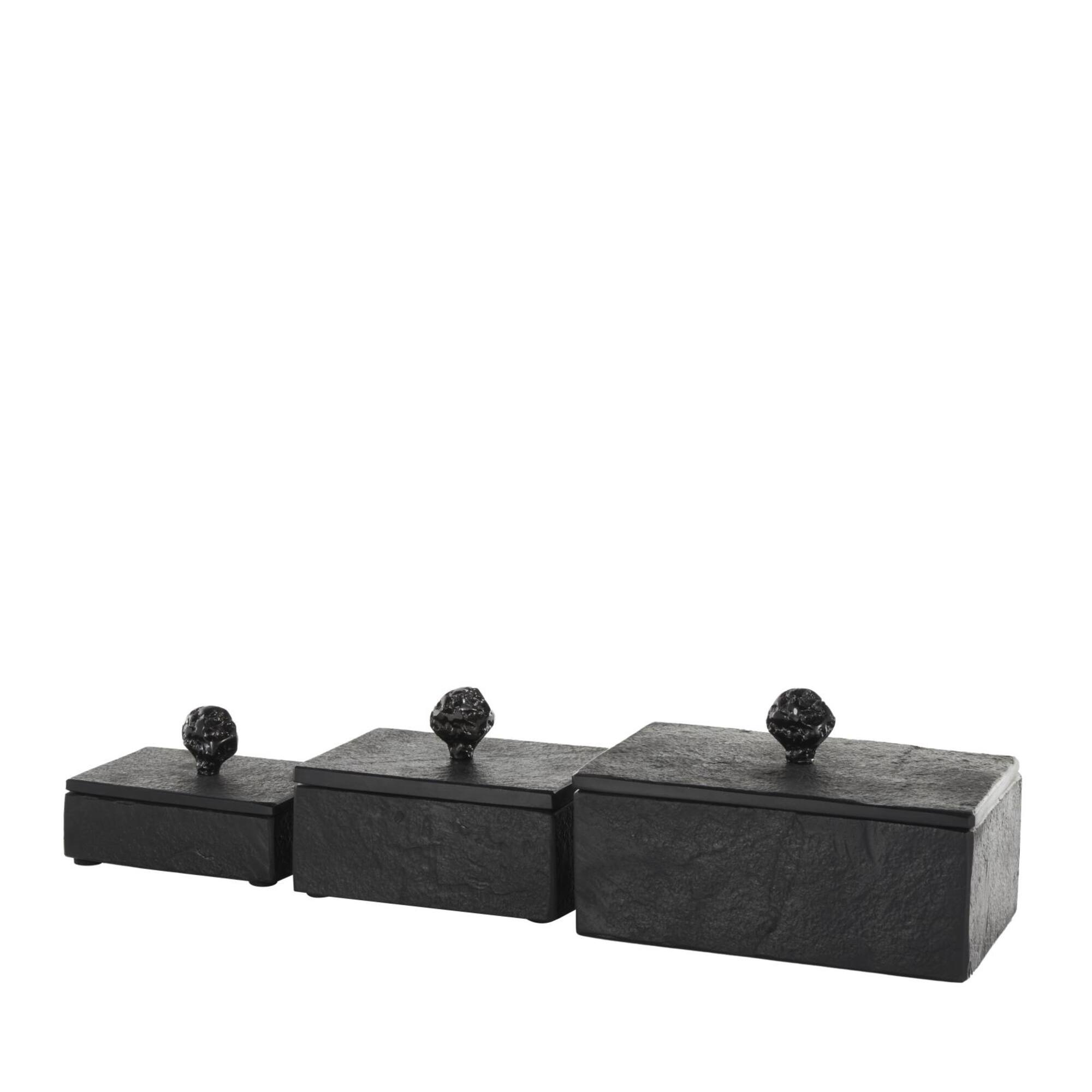 Black Textured Decorative Box Set with Knobs